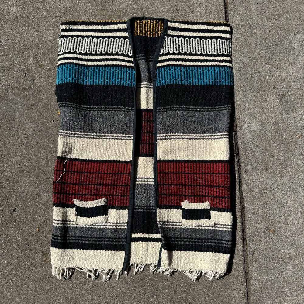 Vintage Mexican Serape 70s Biker Chopper Vest w/ Pockets Large
